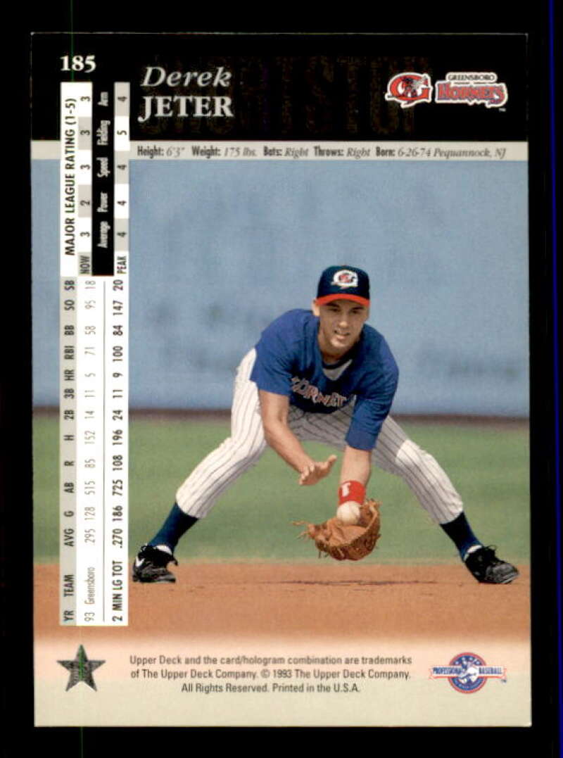 Derek Jeter Top Prospects Card 1994 Upper Deck Minors #185 Image 2