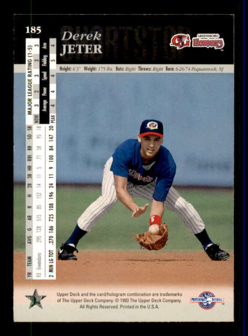 Derek Jeter Top Prospects Card 1994 Upper Deck Minors #185 Image 2