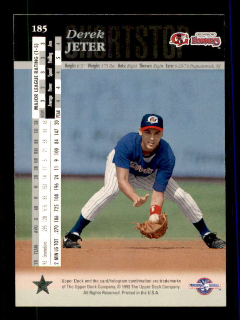 Derek Jeter Top Prospects Card 1994 Upper Deck Minors #185 Image 2