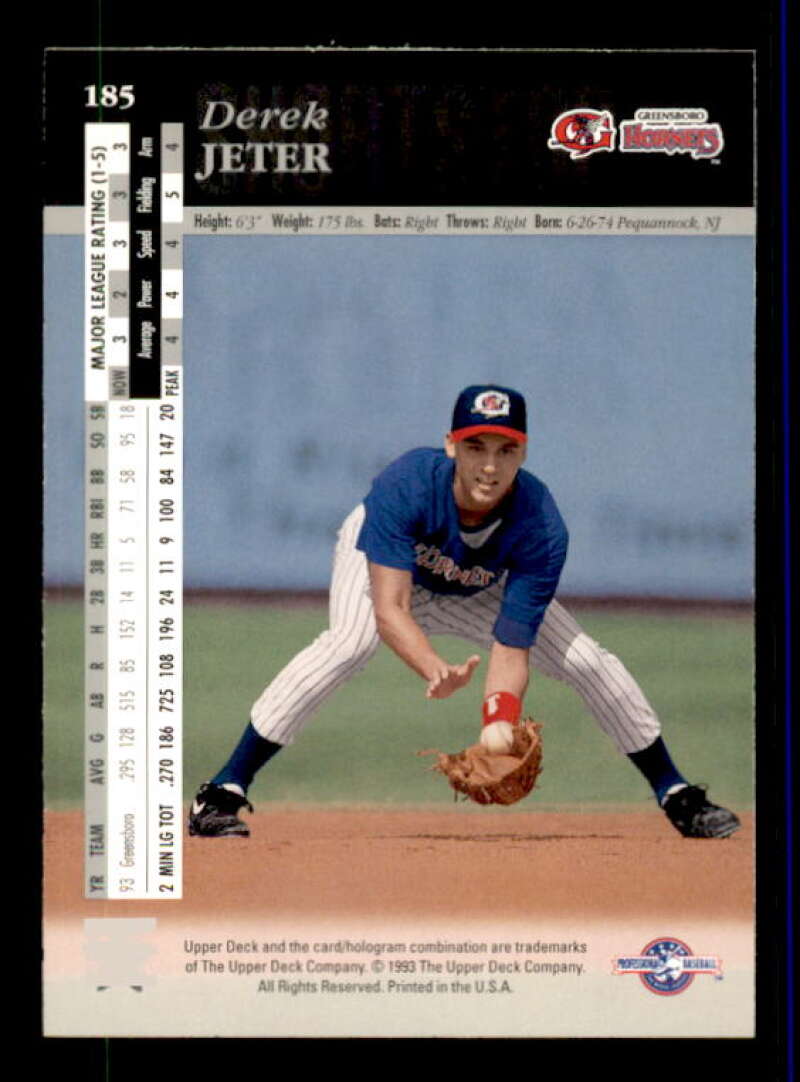 Derek Jeter Top Prospects Card 1994 Upper Deck Minors #185 Image 2