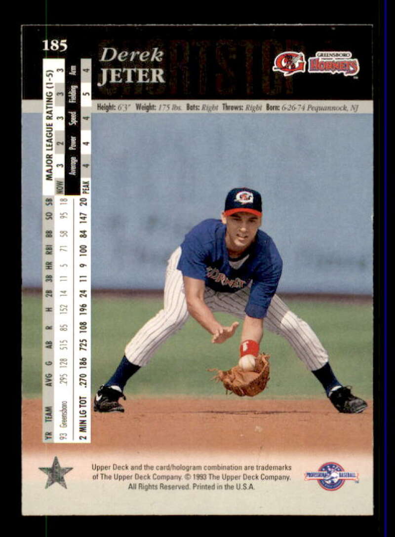Derek Jeter Top Prospects Card 1994 Upper Deck Minors #185 Image 2