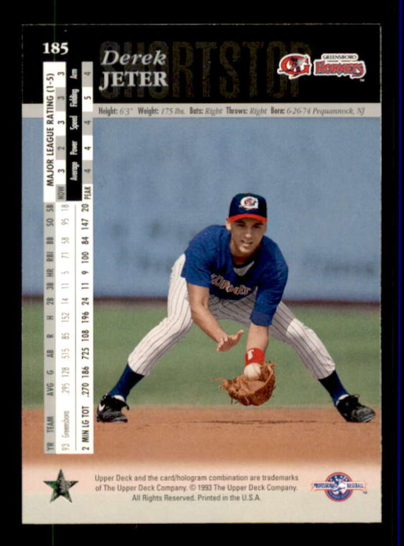 Derek Jeter Top Prospects Card 1994 Upper Deck Minors #185 Image 2