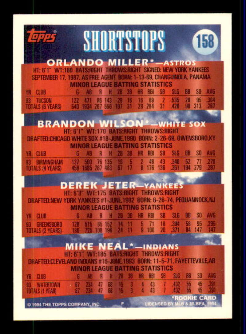 Derek Jeter Top Prospects Card 1994 Topps #158 Image 2