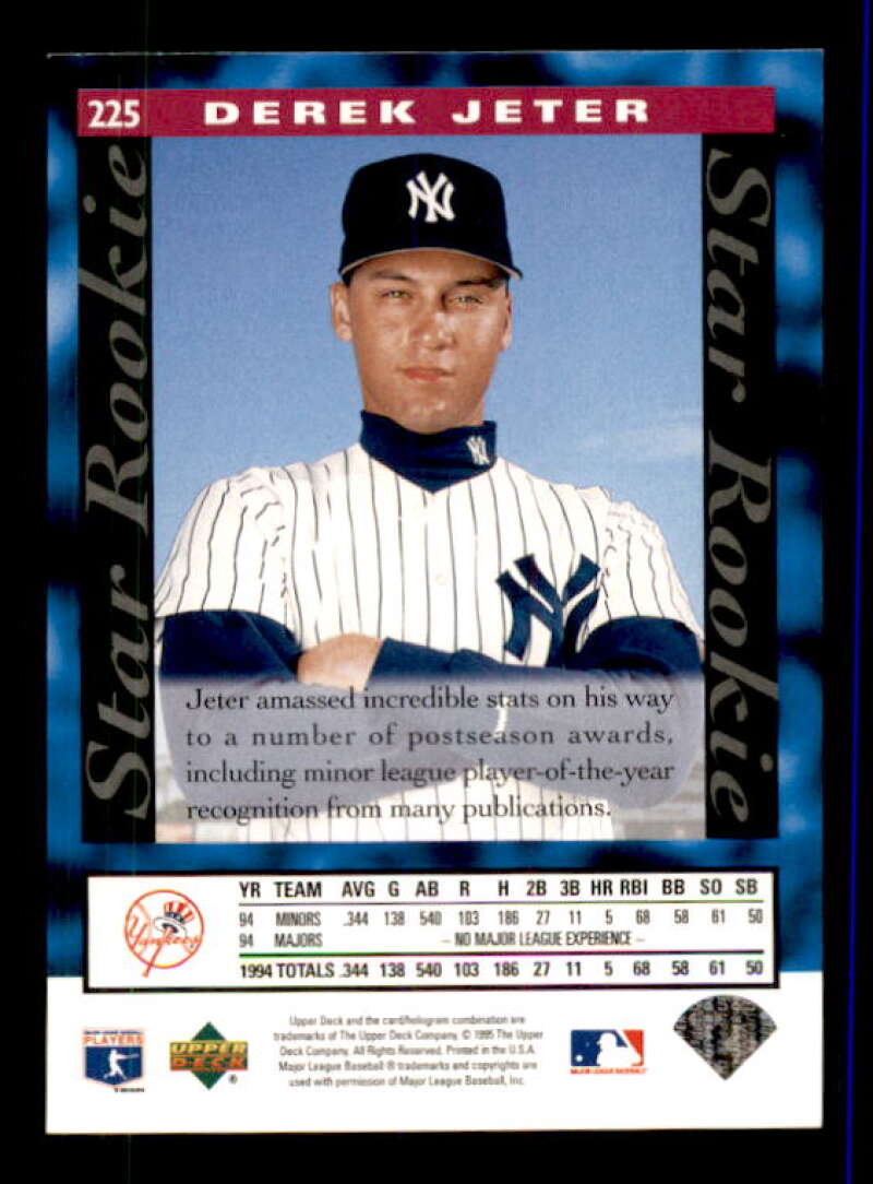 Derek Jeter Star Rookie Card 1995 Upper Deck #225 Image 2