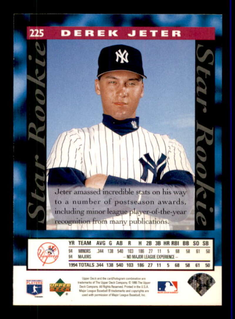 Derek Jeter Star Rookie Card 1995 Upper Deck #225 Image 2