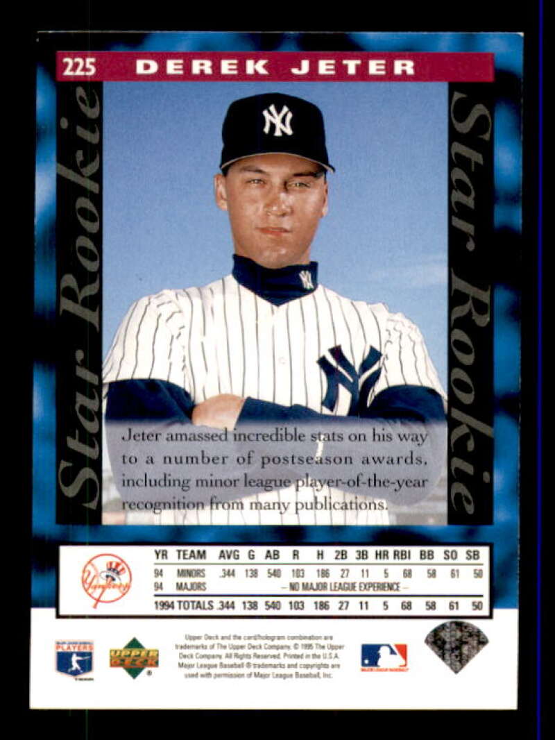 Derek Jeter Star Rookie Card 1995 Upper Deck #225 Image 2