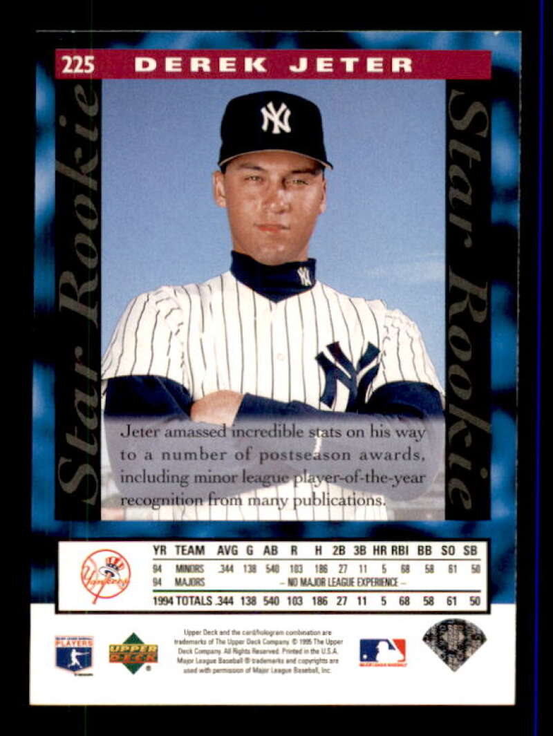 Derek Jeter Star Rookie Card 1995 Upper Deck #225 Image 2