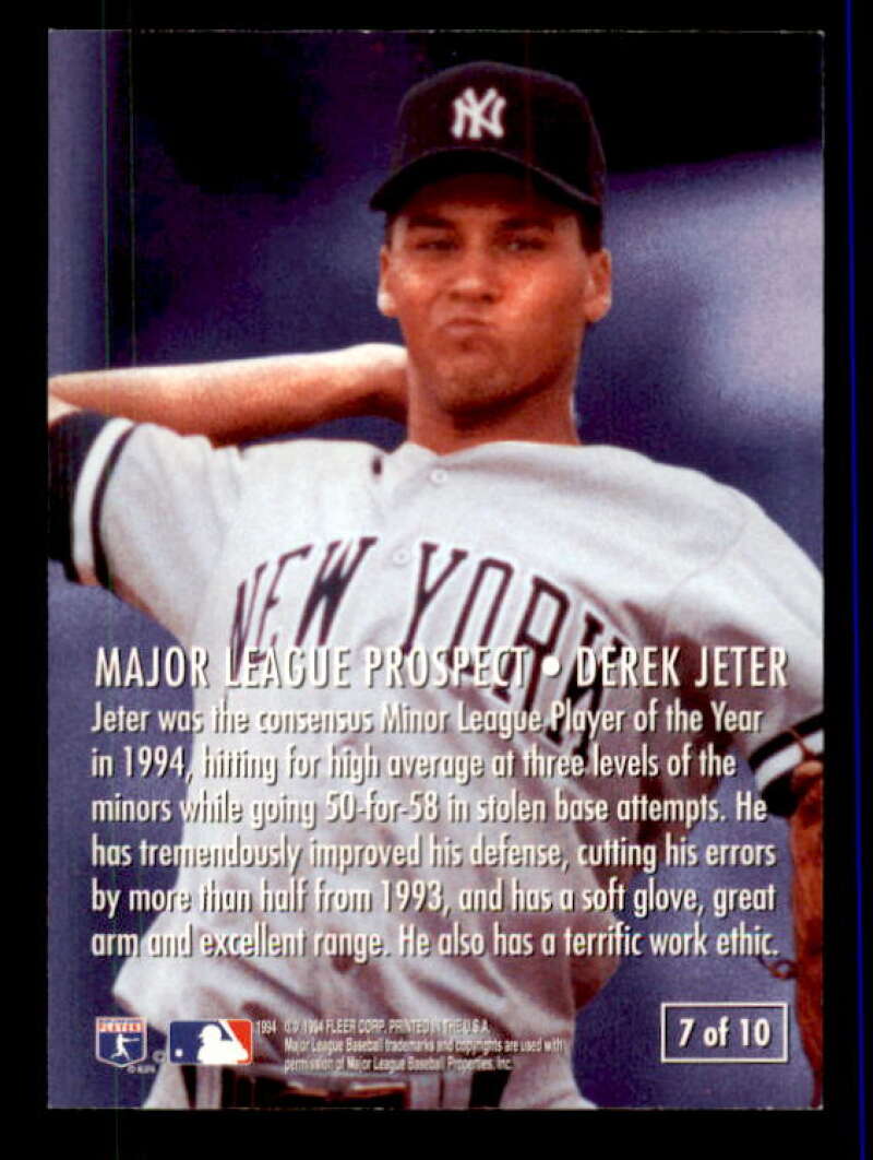 Derek Jeter Card 1995 Fleer Major League Prospects #7 Image 2