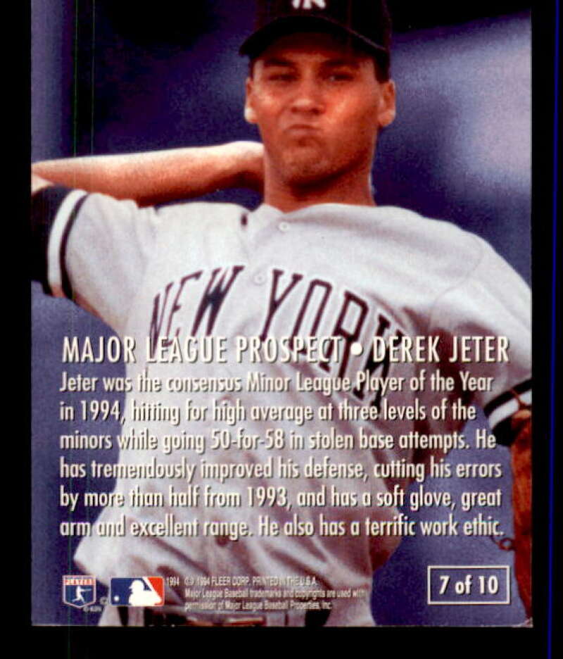 Derek Jeter Card 1995 Fleer Major League Prospects #7 Image 2