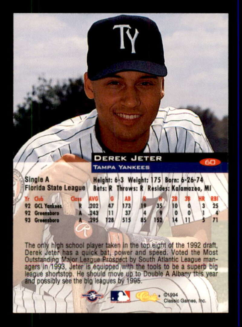 Derek Jeter Card 1994 Classic #60 Image 2