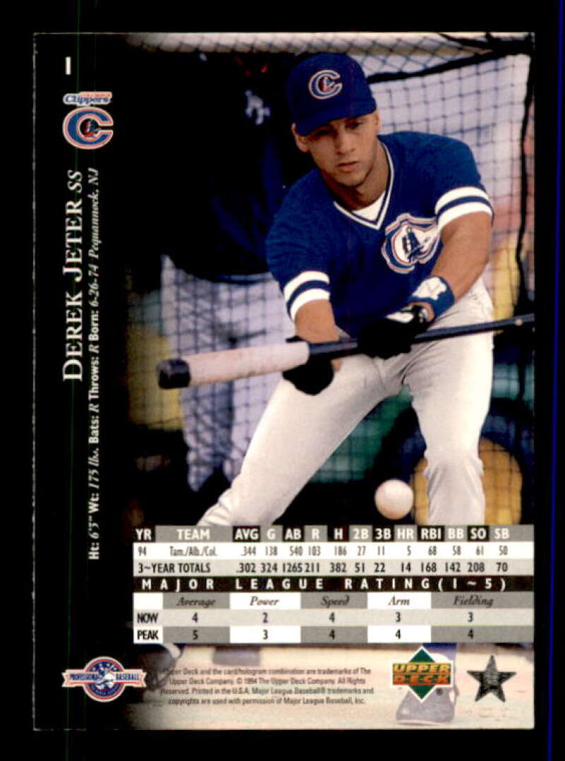 Derek Jeter Top Prospects Card 1995 Upper Deck Minors #1 Image 2