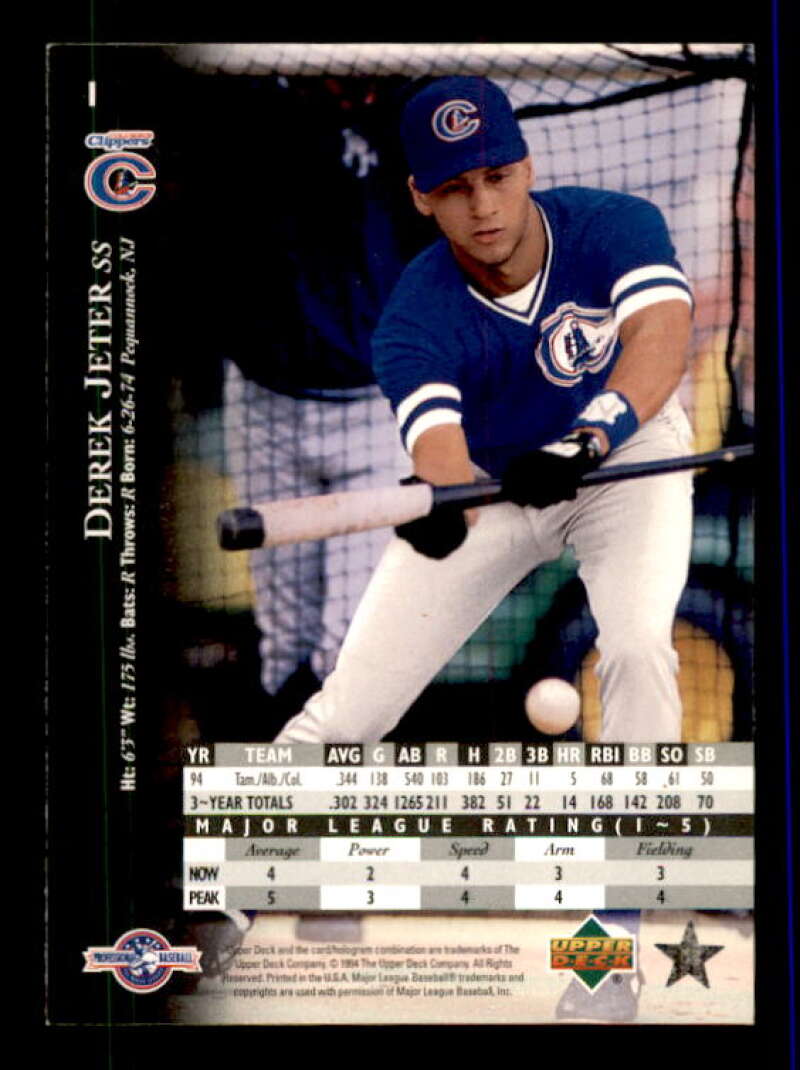 Derek Jeter Top Prospects Card 1995 Upper Deck Minors #1 Image 2