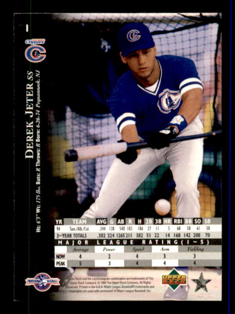 Derek Jeter Top Prospects Card 1995 Upper Deck Minors #1 Image 2