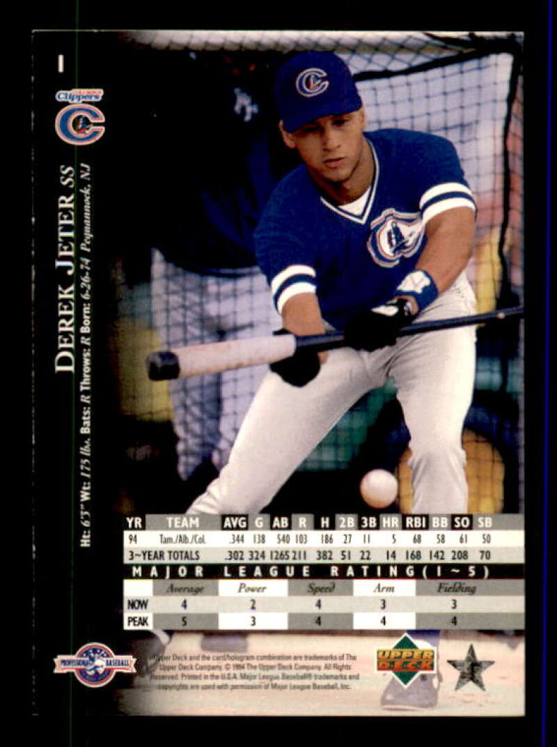 Derek Jeter Top Prospects Card 1995 Upper Deck Minors #1 Image 2