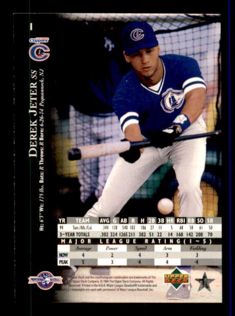 Derek Jeter Top Prospects Card 1995 Upper Deck Minors #1 Image 2