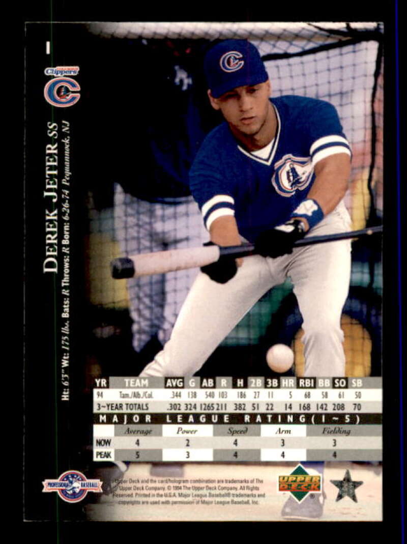 Derek Jeter Top Prospects Card 1995 Upper Deck Minors #1 Image 2