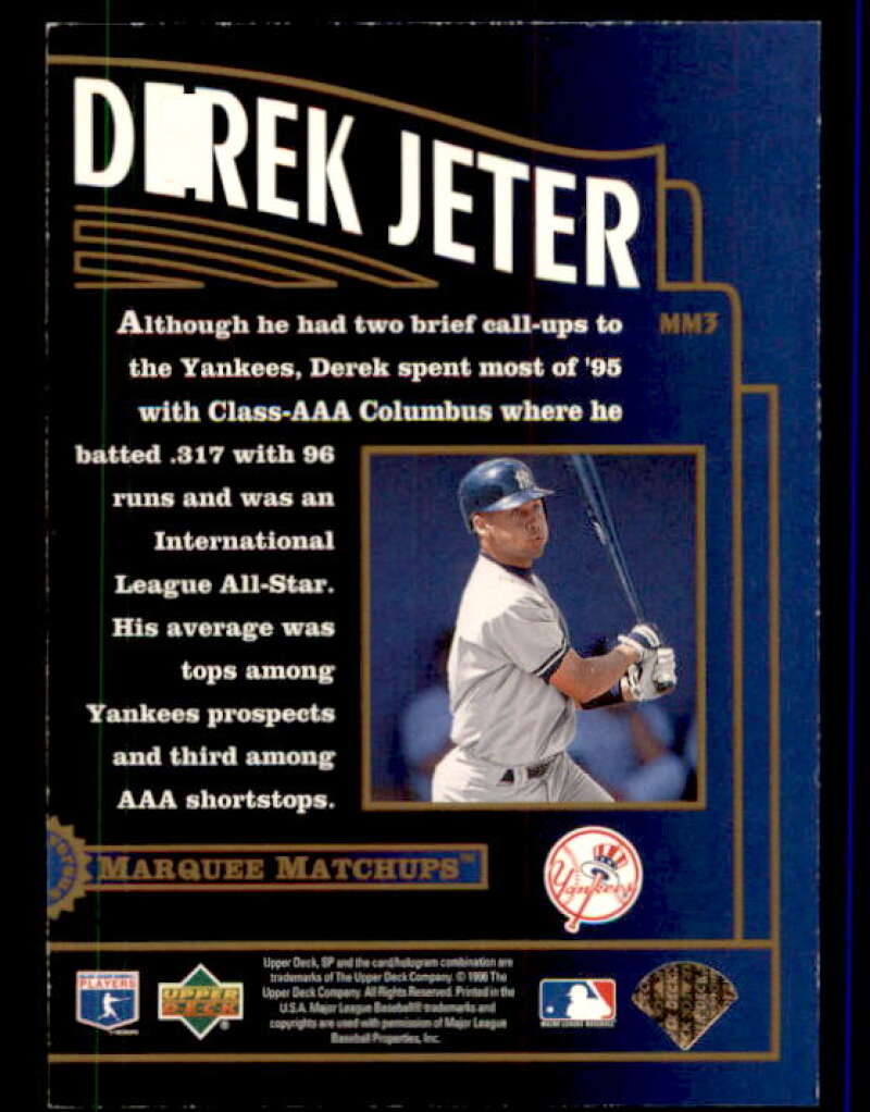 Derek Jeter Card 1996 SP Marquee Matchups #MM3 Image 2