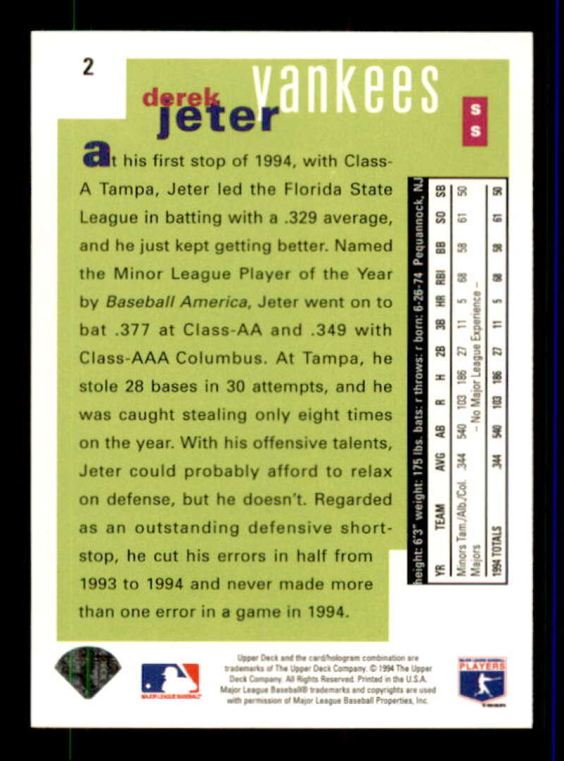 Derek Jeter Rookie Class Card 1995 Collector's Choice SE #2 Image 2