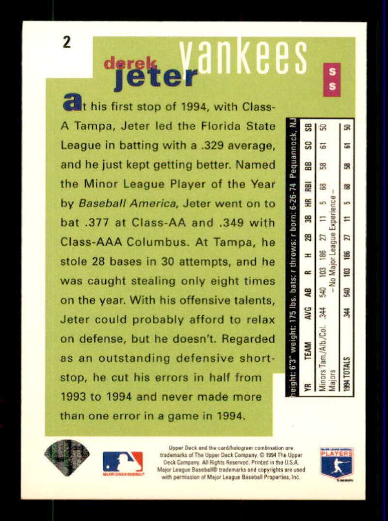 Derek Jeter Rookie Class Card 1995 Collector's Choice SE #2 Image 2