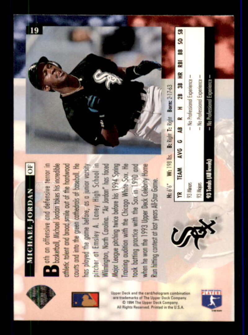 Michael Jordan Baseball Rookie Card 1994 Upper Deck #19 Image 2