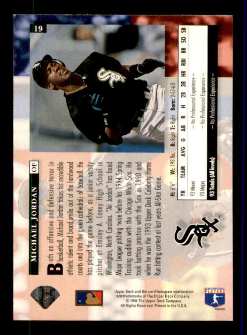 Michael Jordan Baseball Rookie Card 1994 Upper Deck #19 Image 2