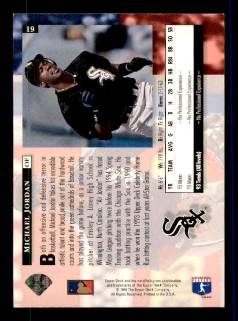 Michael Jordan Baseball Rookie Card 1994 Upper Deck Electric Diamond #19 Image 2