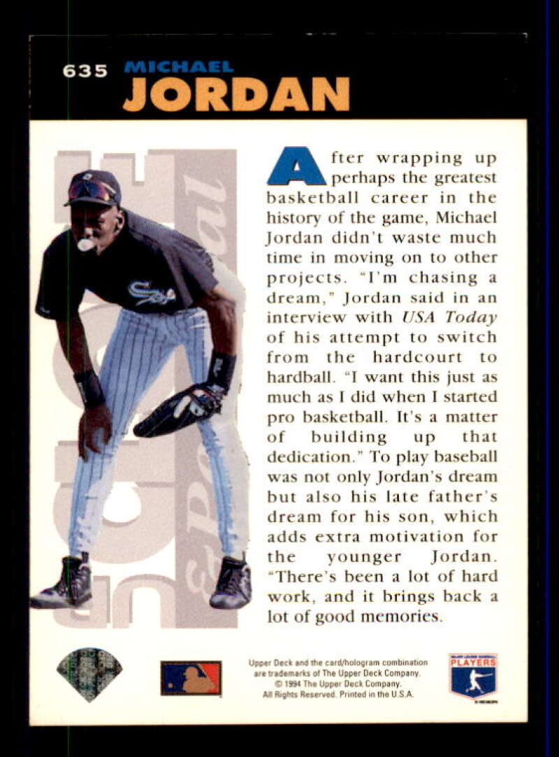 Michael Jordan UP Baseball Rookie Card 1994 Collector's Choice #635 Image 2