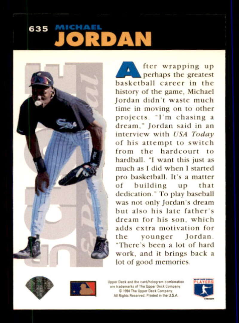 Michael Jordan UP Baseball Rookie Card 1994 Collector's Choice #635 Image 2