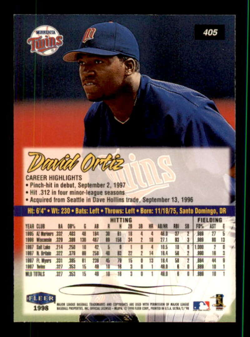 David Ortiz Card 1998 Ultra #405 Image 2