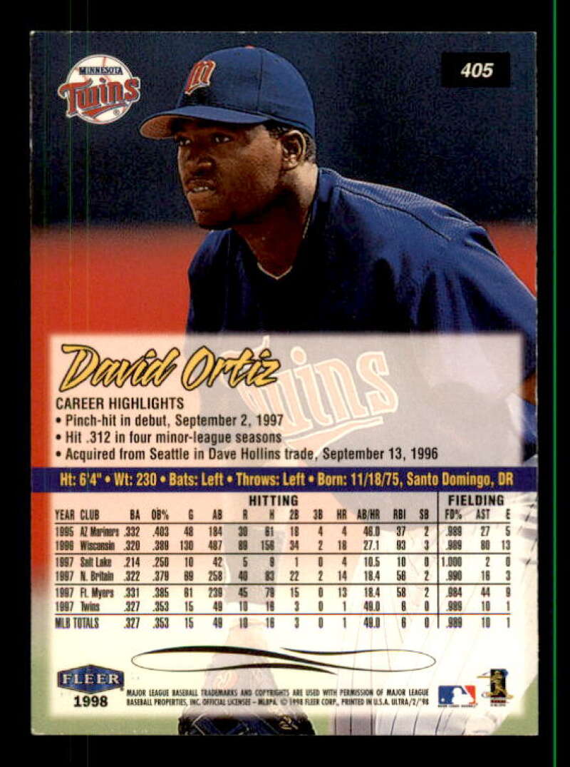 David Ortiz Card 1998 Ultra #405 Image 2