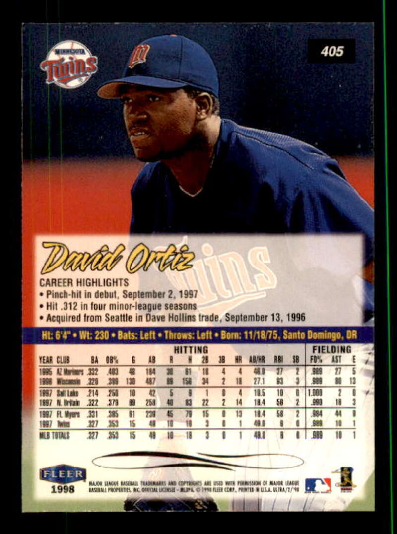 David Ortiz Card 1998 Ultra #405 Image 2