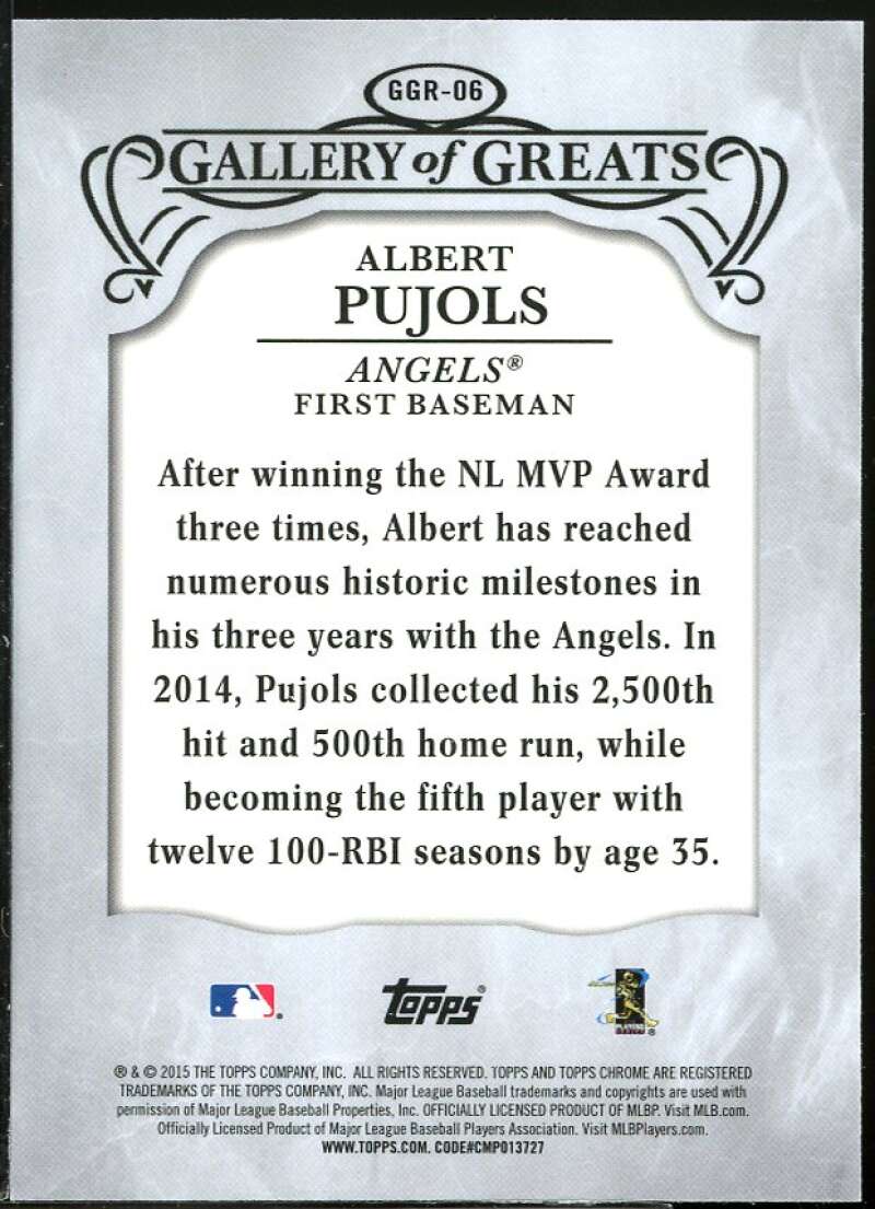 Albert Pujols Card 2015 Topps Chrome Gallery of Greats #GGR06 Image 2