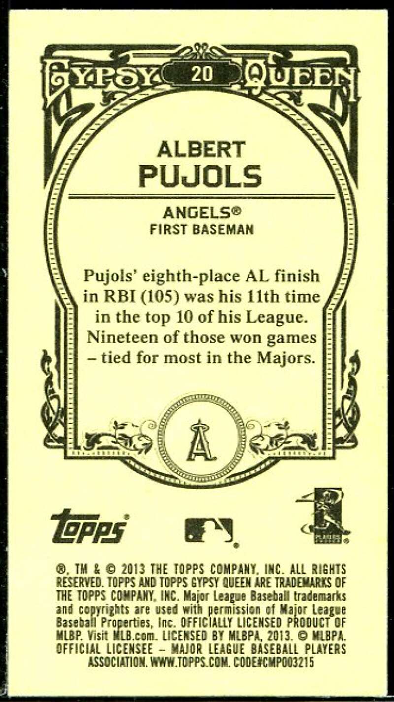 Albert Pujols Card 2013 Topps Gypsy Queen Mini Green #20 Image 2