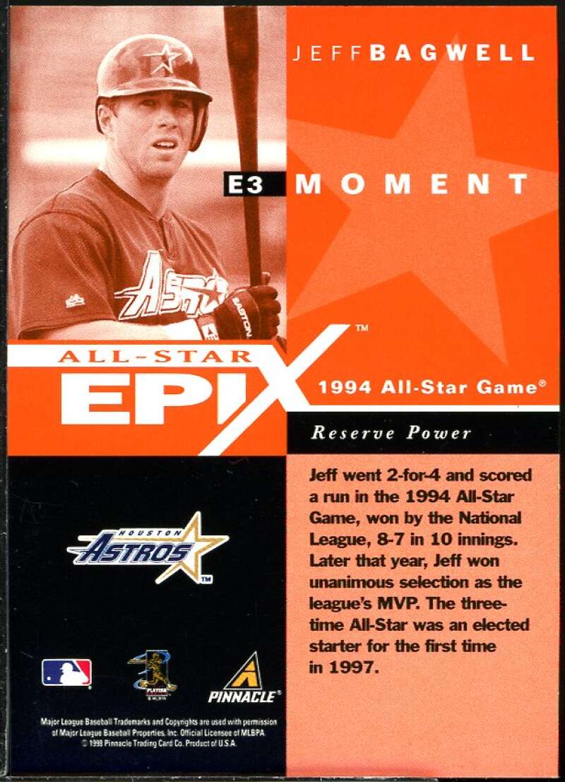 Jeff Bagwell MOM Card 1998 Pinnacle Plus All-Star Epix #3 Image 2
