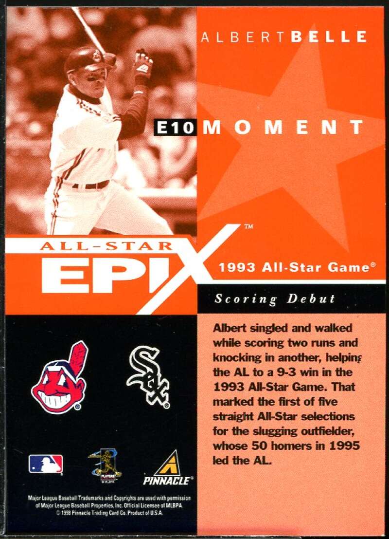 Albert Belle MOM Card 1998 Pinnacle Plus All-Star Epix #10 Image 2