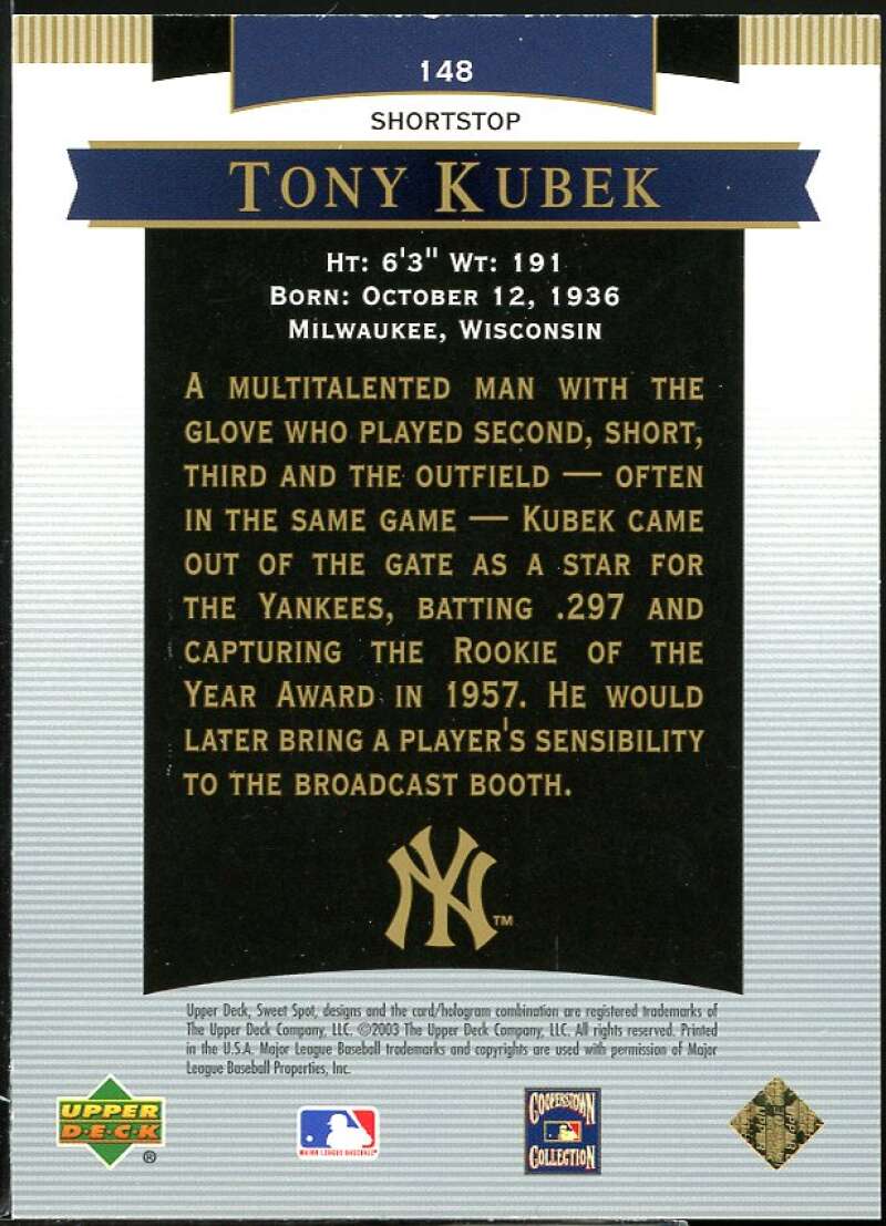 Tony Kubek YH Card 2003 Sweet Spot Classics #148 Image 2