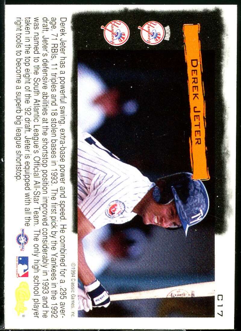 Derek Jeter Card 1994 Classic Cream of the Crop #C17 Image 2