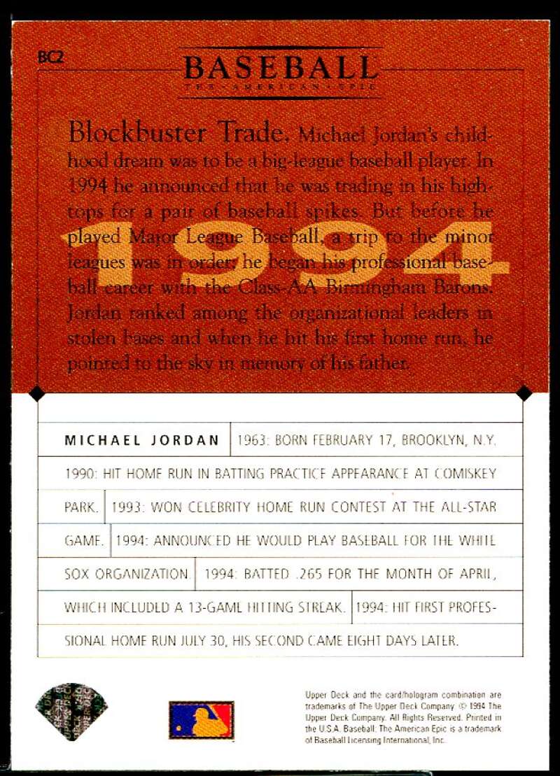 Michael Jordan/Direct mail insert Card 1994 Upper Deck: The American Epic #BC2 Image 2