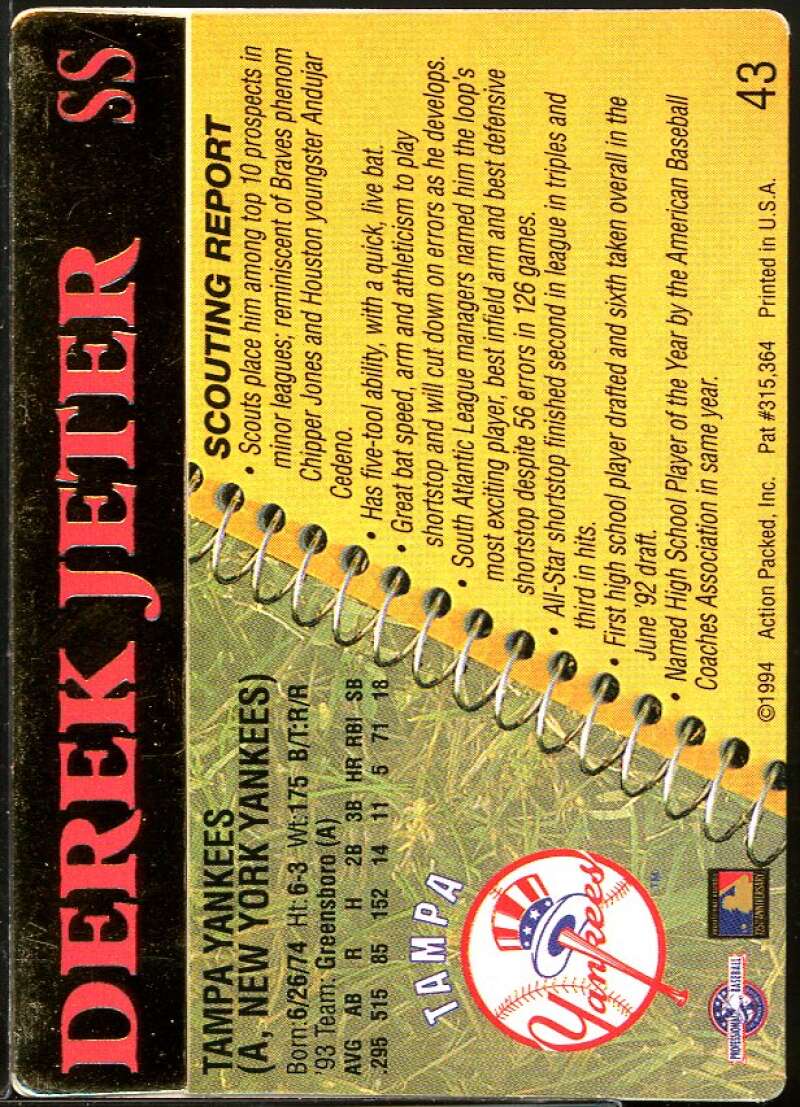 Derek Jeter Card 1994 Action Packed #43 Image 2