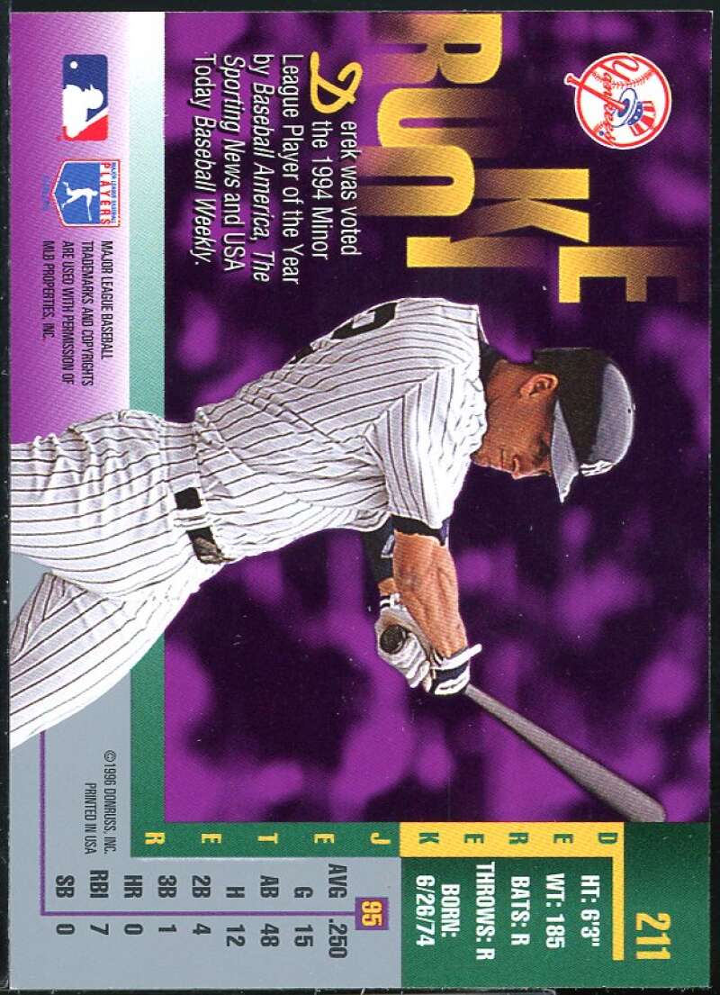 Derek Jeter Gold Leaf Rookie Card 1996 Leaf #211 Image 2