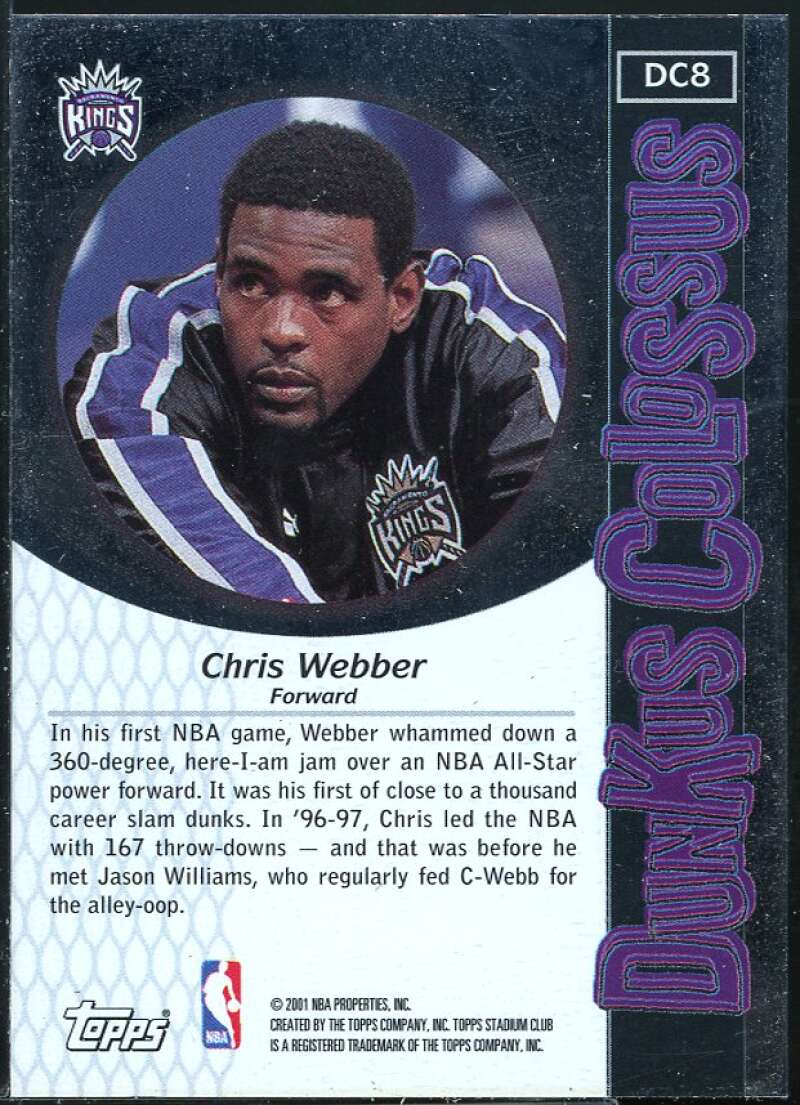 Chris Webber Card 2001-02 Stadium Club Dunkus Colossus #DC8 Image 2