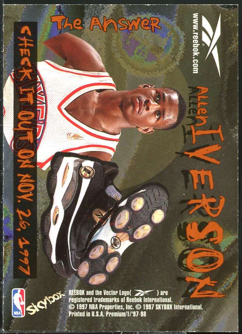 Allen Iverson Card 1997-98 SkyBox Premium Reebok Chase #100 Image 2