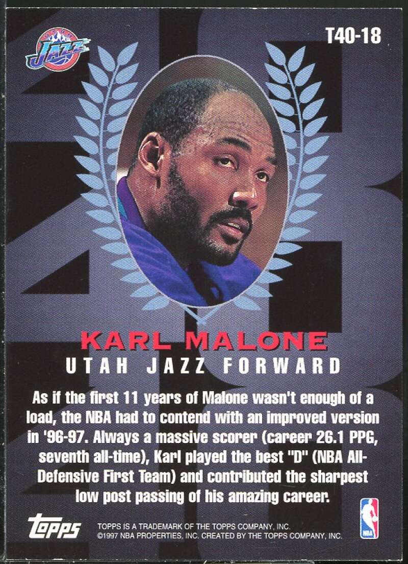 Karl Malone Card 1997-98 Topps Topps 40 #T18 Image 2