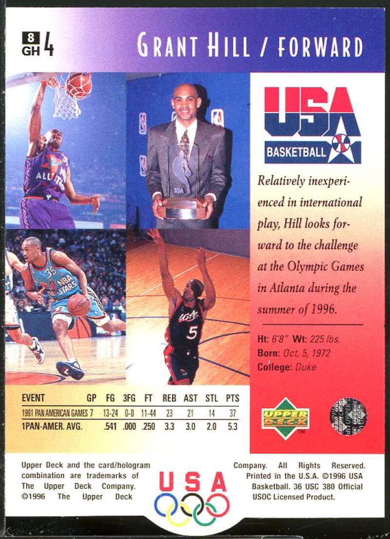 Grant Hill Card 1996 Upper Deck USA #8 Image 2