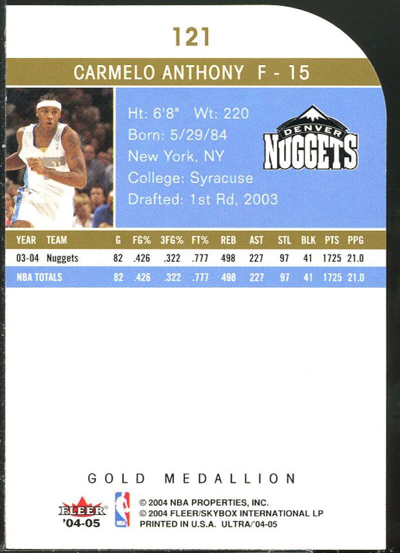 Carmelo Anthony Card 2004-05 Ultra Gold Medallion #121 Image 2