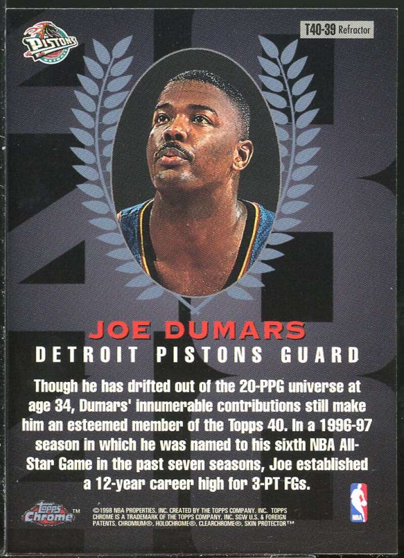 Joe Dumars Card 1997-98 Topps Chrome Topps 40 Refractors #T39 Image 2