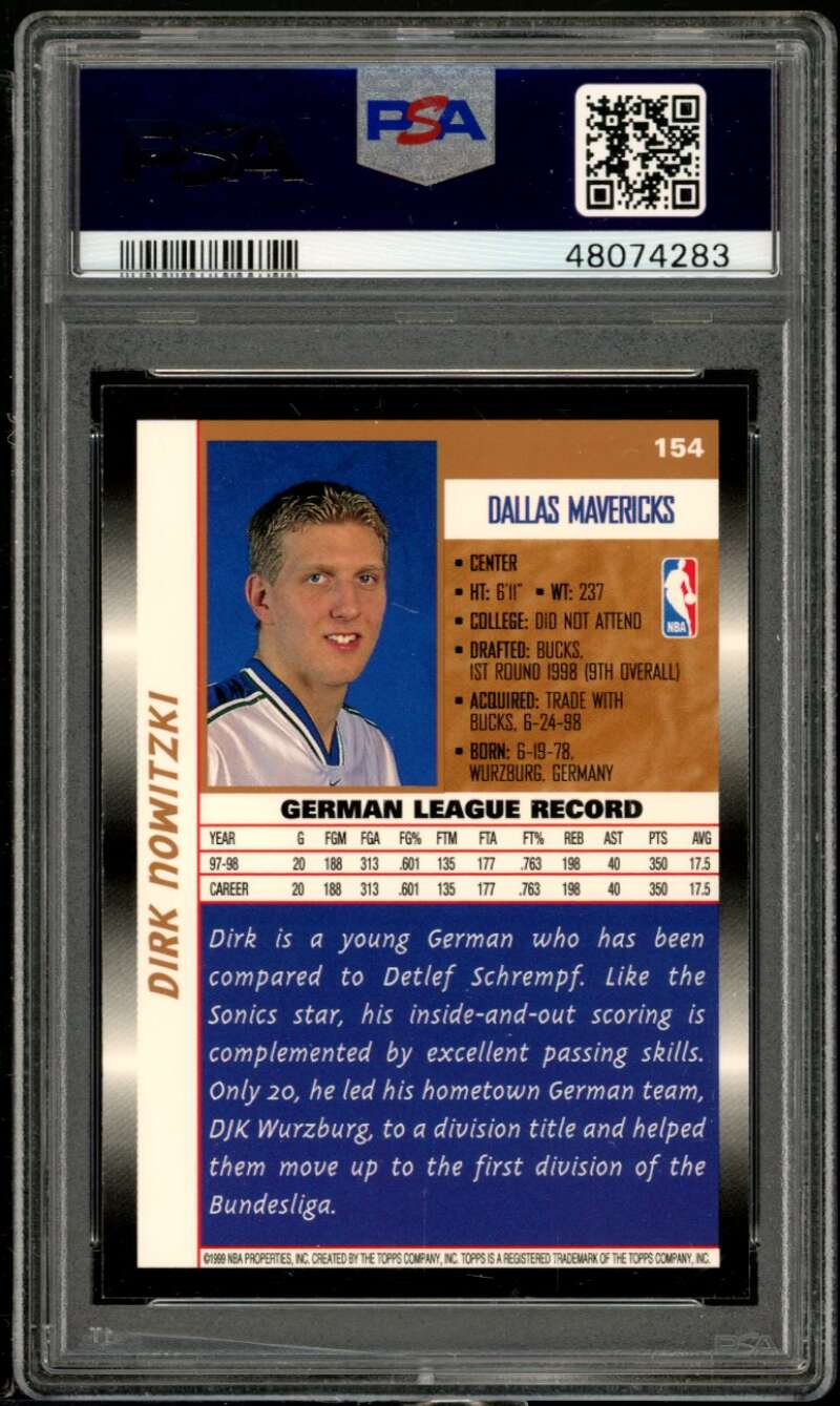 Dirk Nowitzki Rookie Card 1998-99 Topps #154 PSA 8.5 Image 2