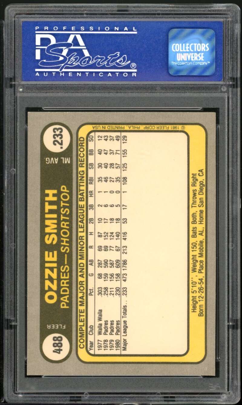 0zzie Smith Card 1981 Fleer #488 PSA 8 Image 2