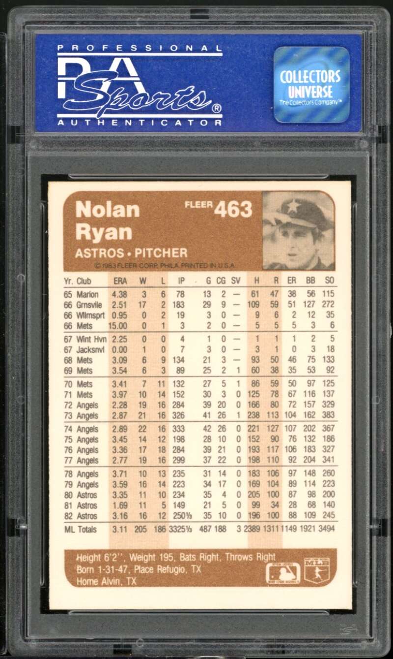 Nolan Ryan Card 1983 Fleer #463 PSA 9 Image 2