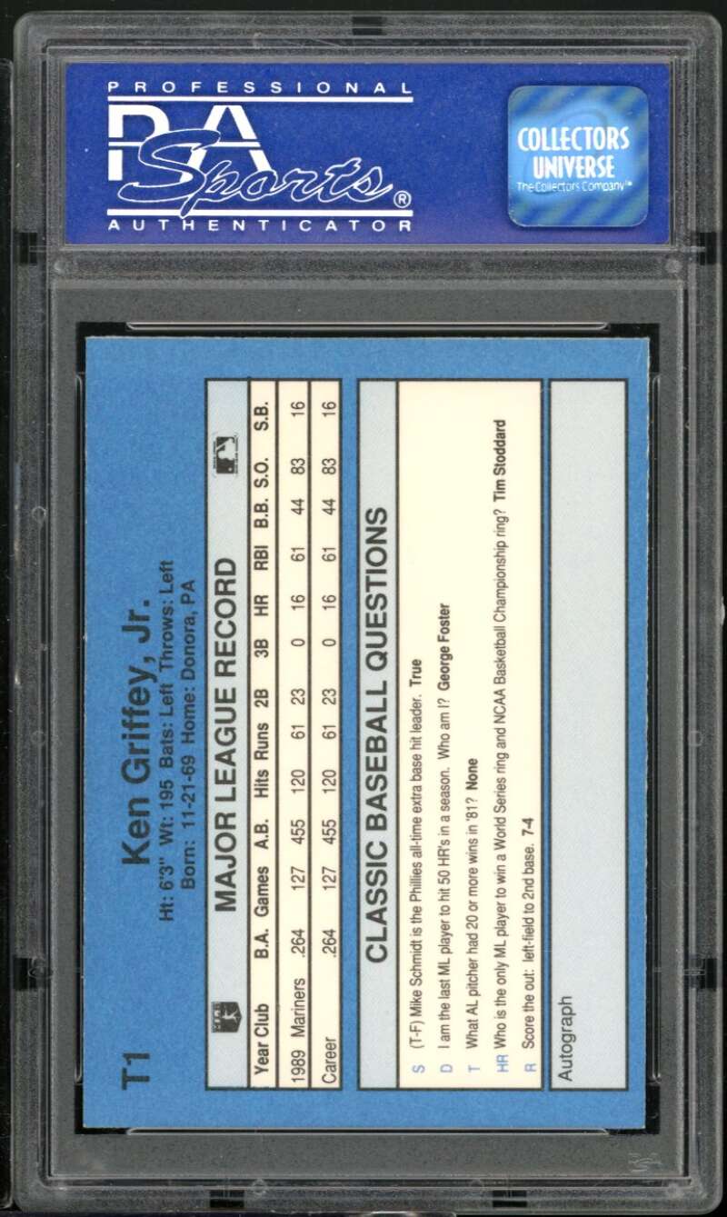 Ken Griffey Jr. Card 1990 Classic Series #T1 PSA 9 Image 2
